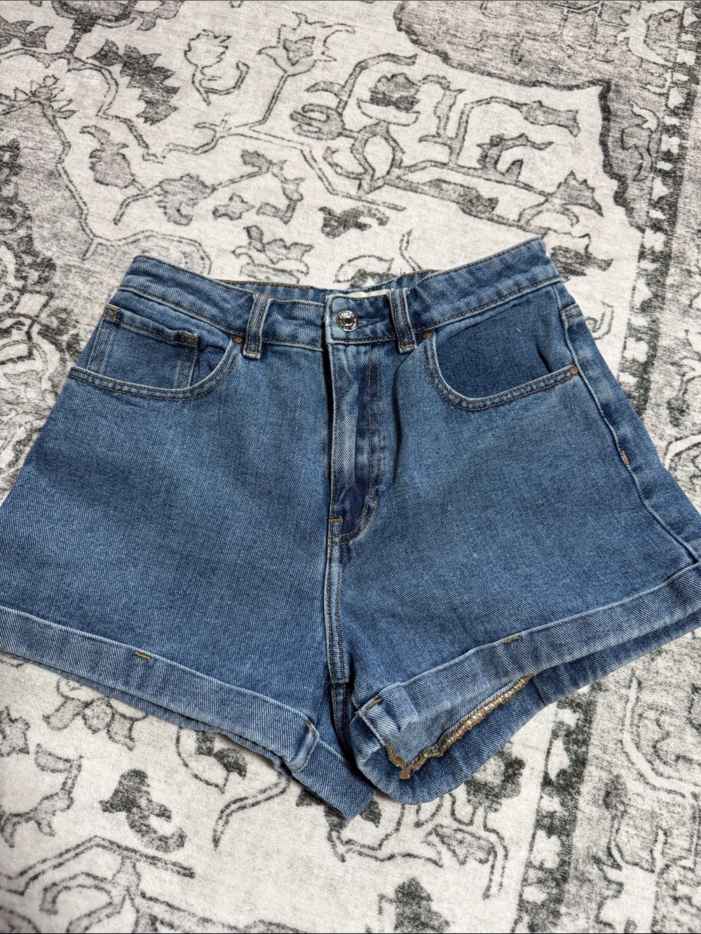 PacSun Blue High-Rise Cuffed Denim Shorts